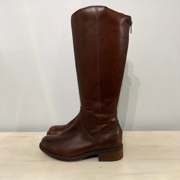 UGG Brown Leather Seldon Knee-High Boots Size 7 - Picture 1 of 10
